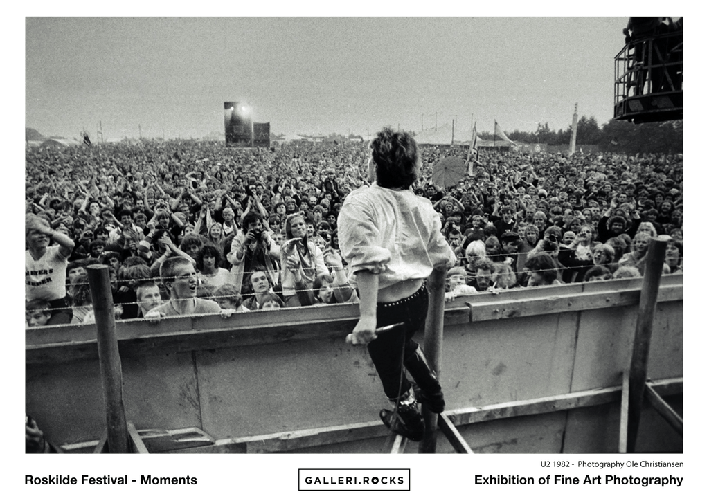 U2 1982, Roskilde Festival - Moments. Galleri Rocks Exhibition Poster. GALLERI.ROCKS 
